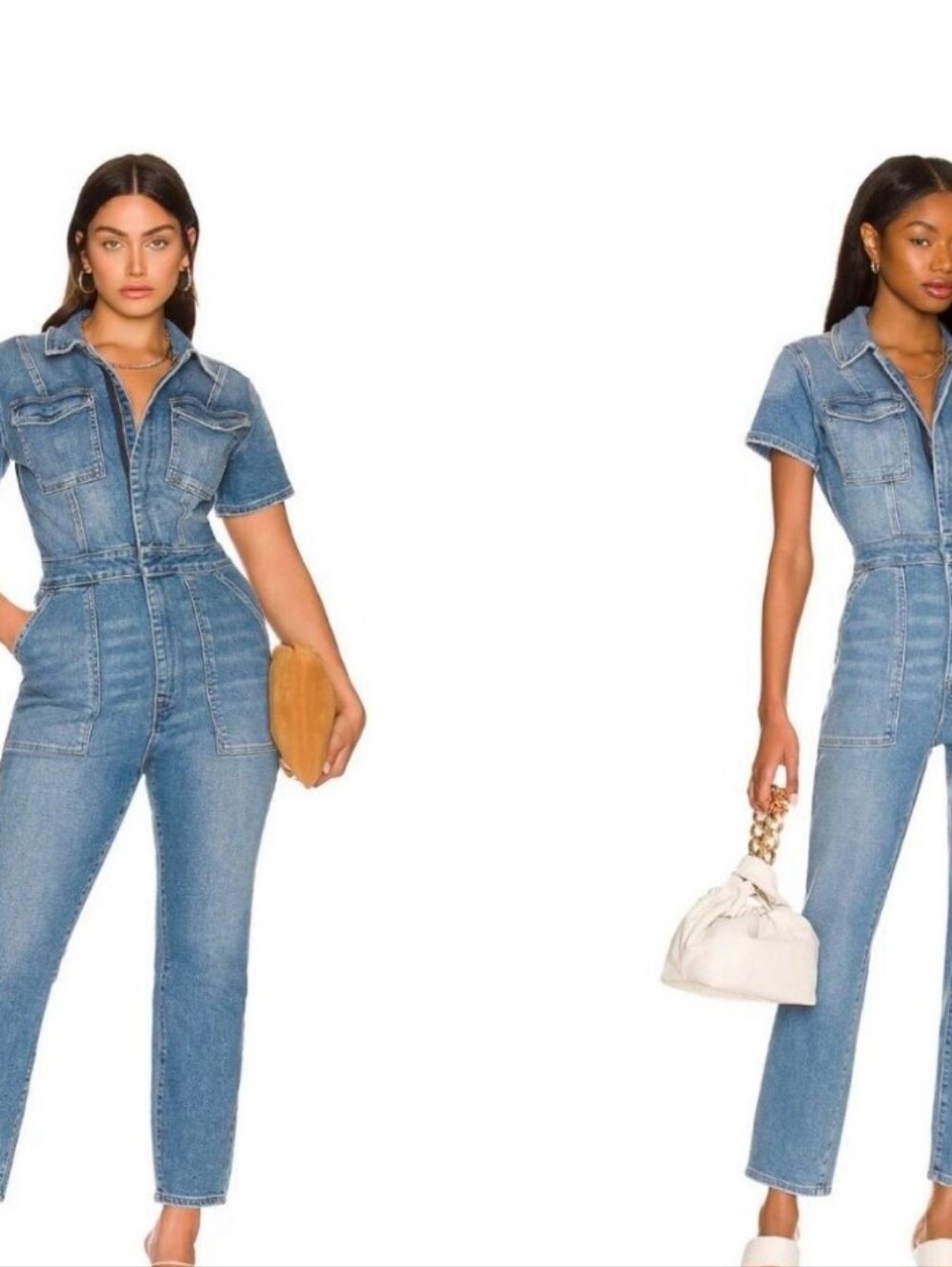 Good American Light Blue Straight-Leg Denim Jumpsuit